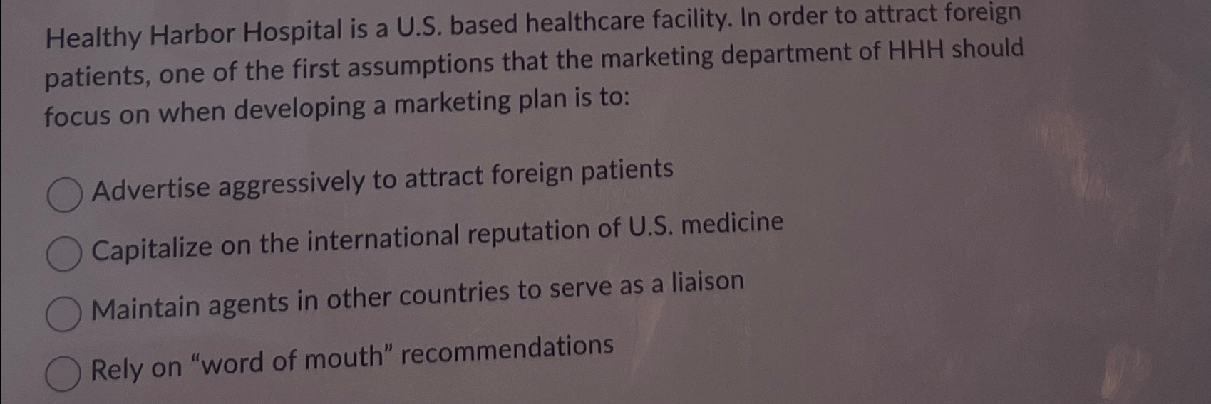  Healthy Harbor Hospital is a U.S. based healthcare facility. In order