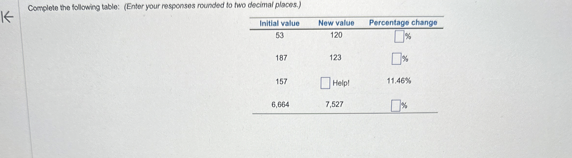  Complete the following table: (Enter your responses rounded to two decimal