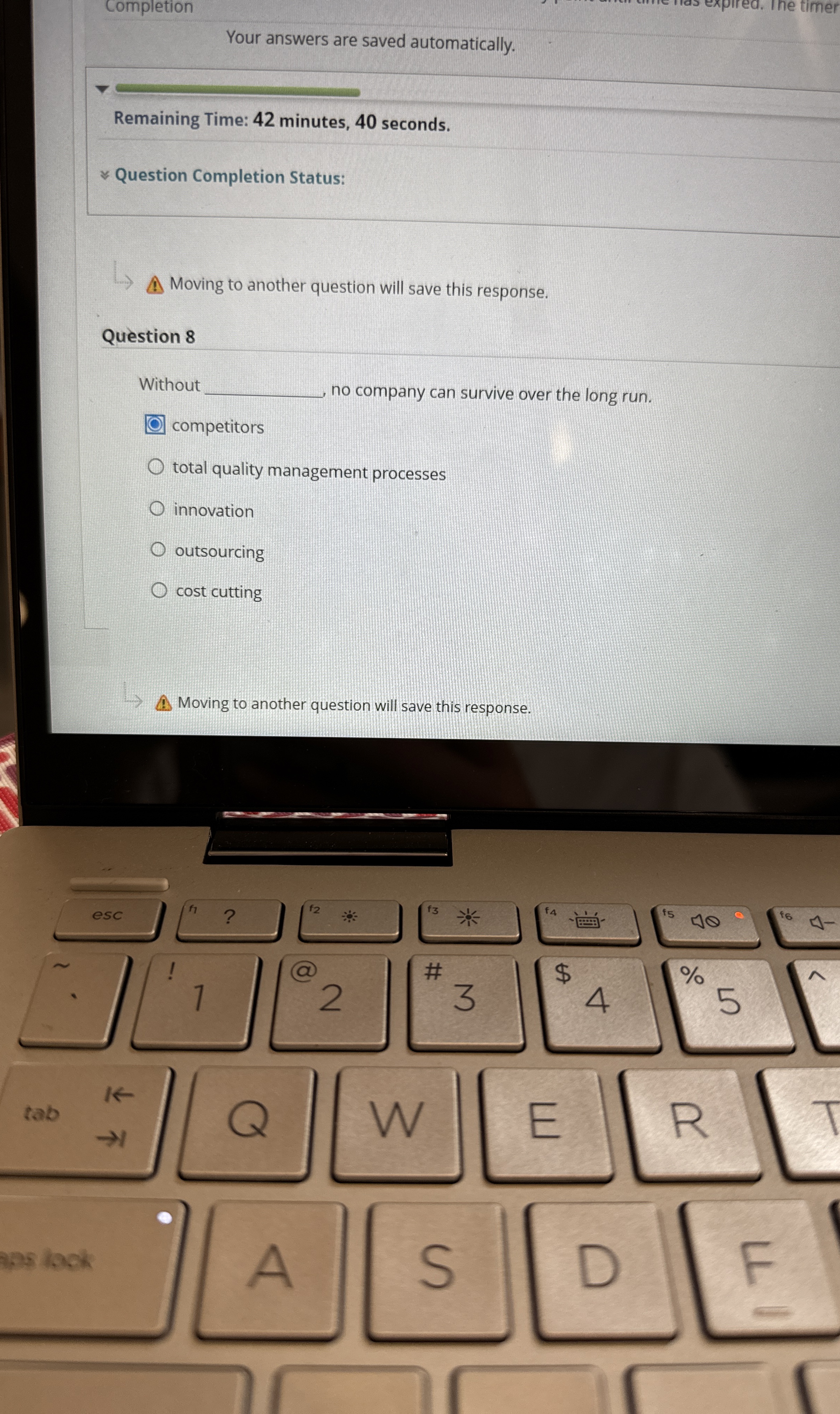  Completion expired. The timer Your answers are saved automatically. Remaining Time: