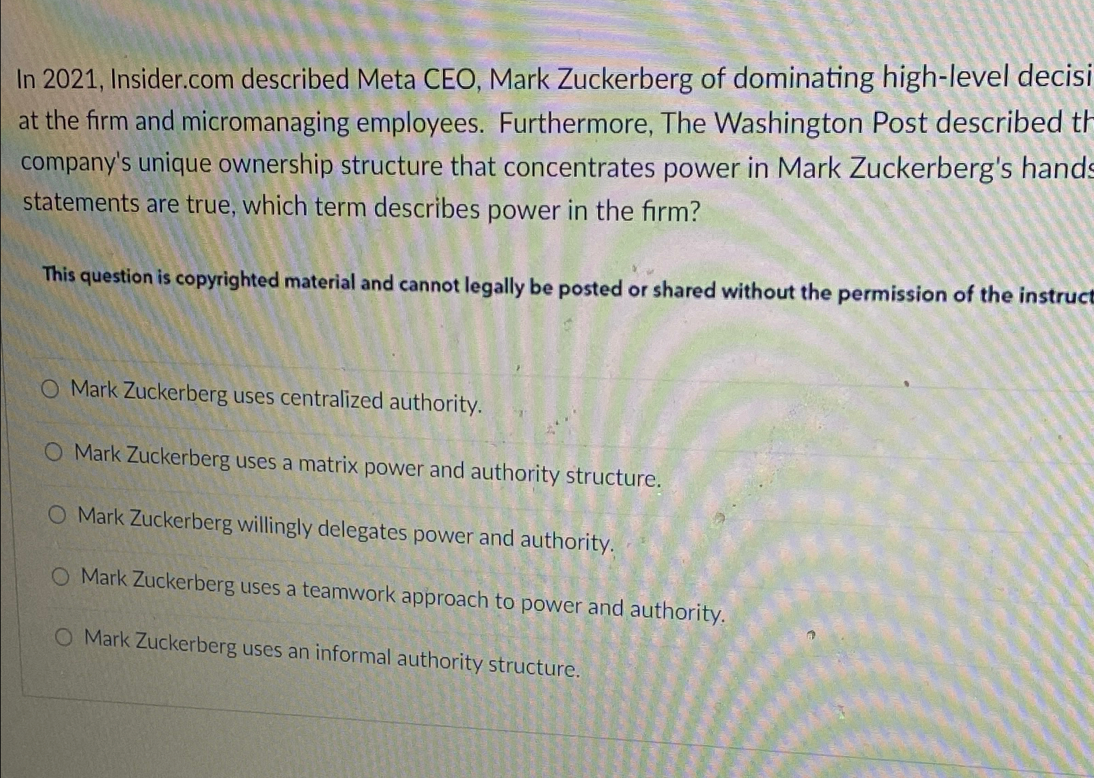  In 2021, Insider.com described Meta CEO, Mark Zuckerberg of dominating high-level