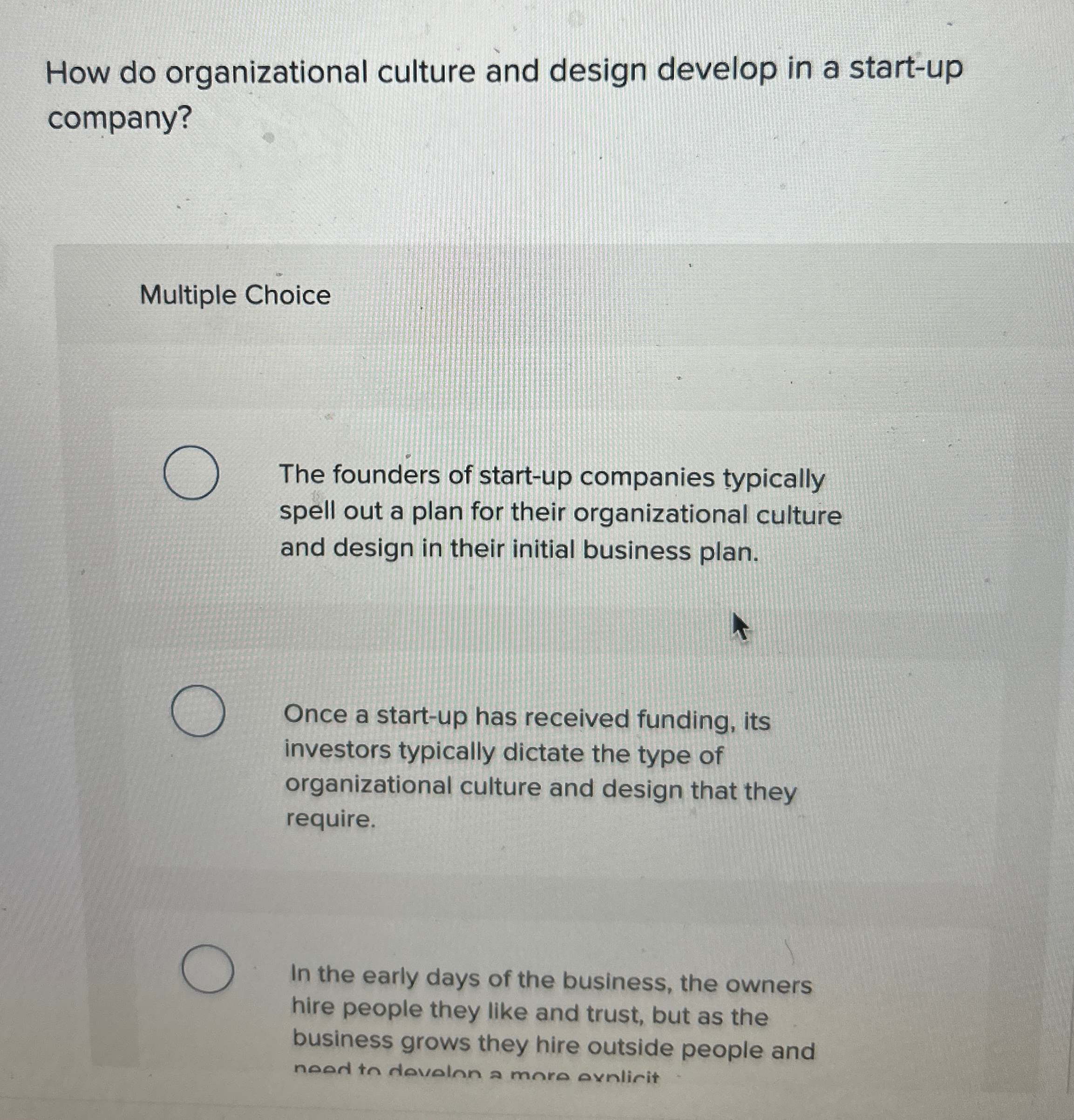  How do organizational culture and design develop in a start-up company?