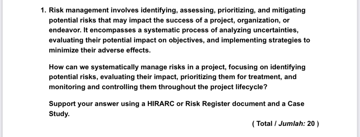  Risk management involves identifying, assessing, prioritizing, and mitigating potential risks that