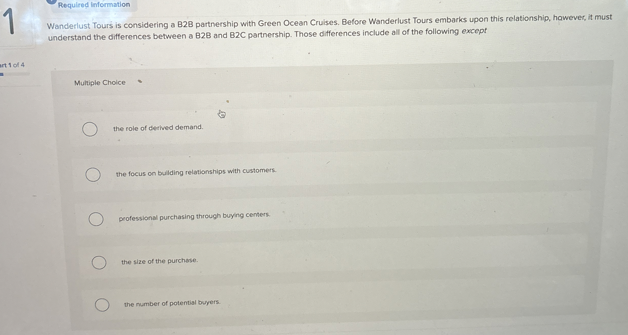  Wanderlust Tours is considering a B2B partnership with Green Ocean Cruises.