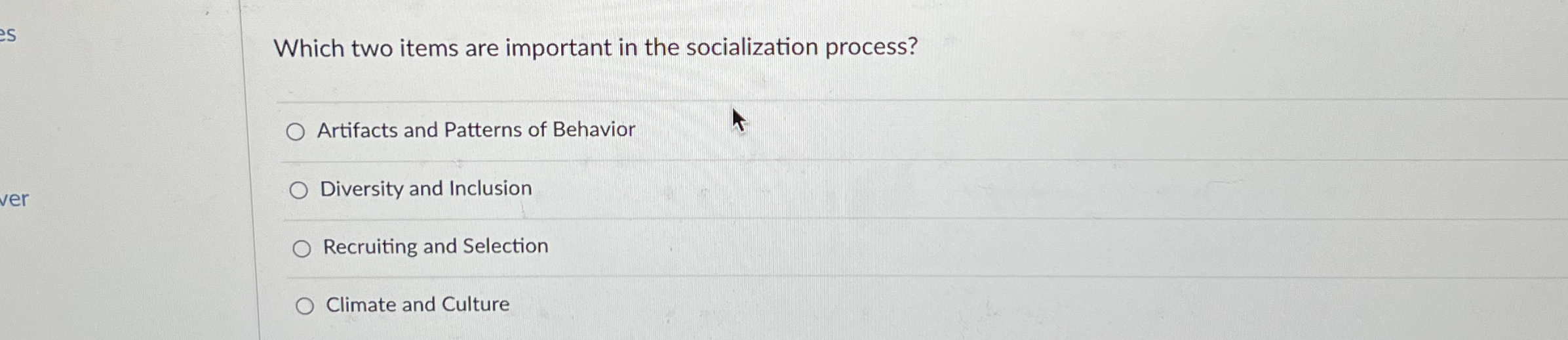  Which two items are important in the socialization process? Artifacts and