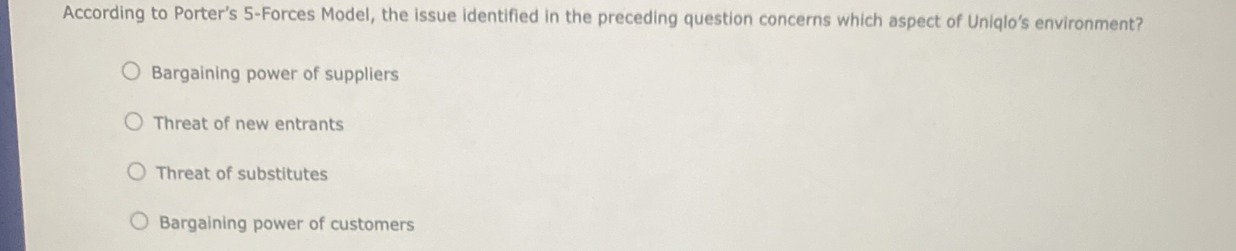  According to Porter's 5-Forces Model, the issue identified in the preceding