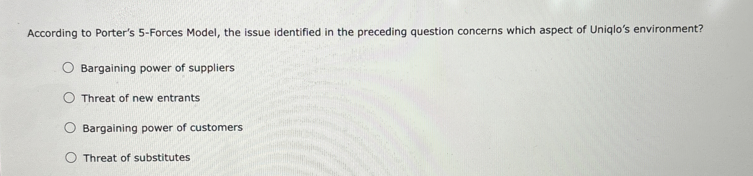  According to Porter's 5-Forces Model, the issue identified in the preceding