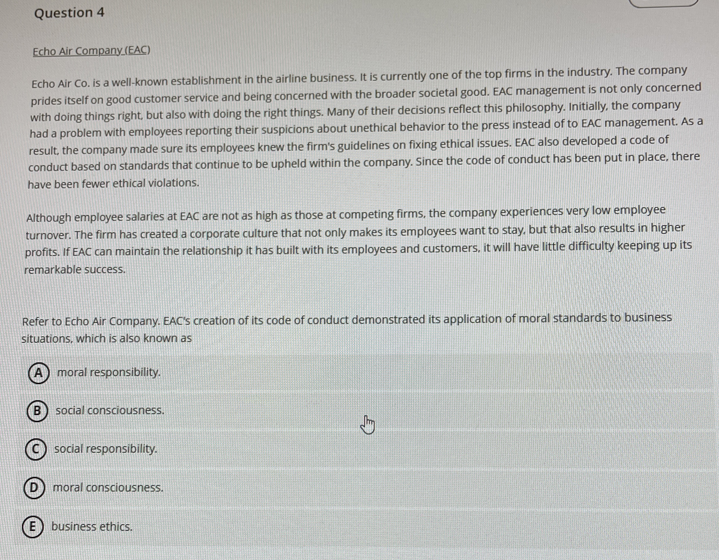  Question 4 Echo Air Company (EAC) Echo Air Co. is a