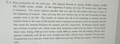  A2. Plan production for the next year. The demand forecast is: