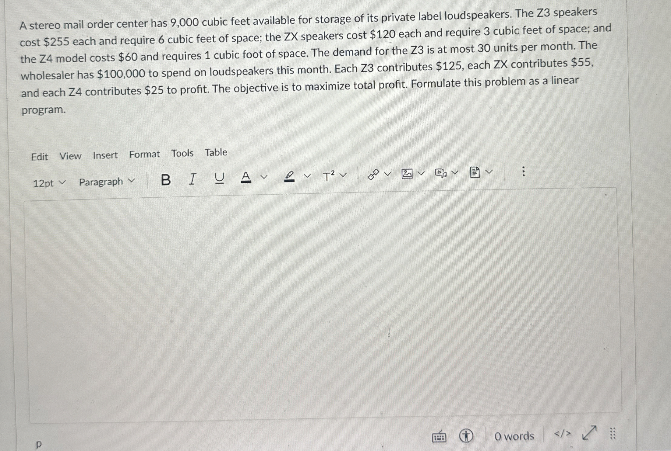  A stereo mail order center has 9,000 cubic feet available for