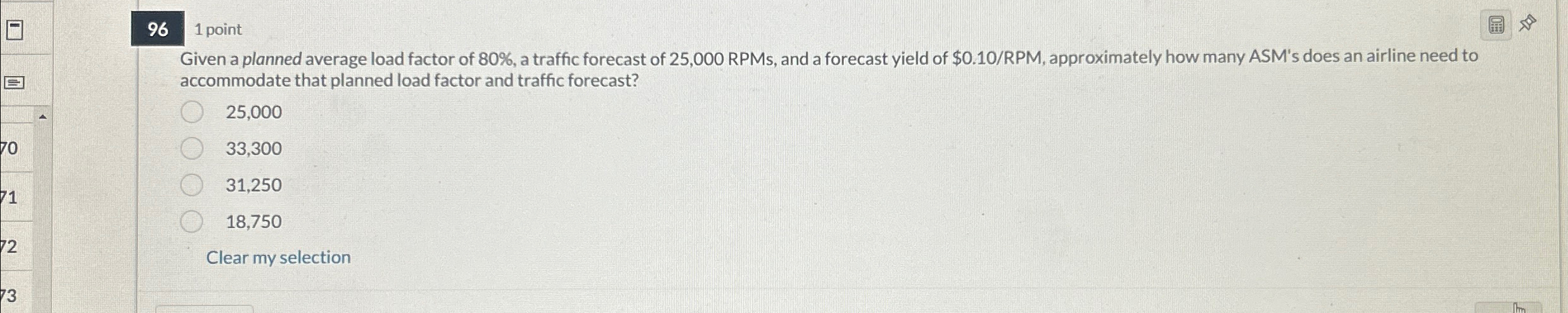  96 1 point Given a planned average load factor of 80%,