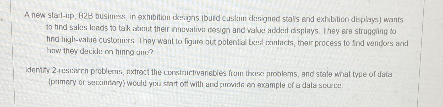  A new start-up, B2B business, in exhibition designs (build custom designed