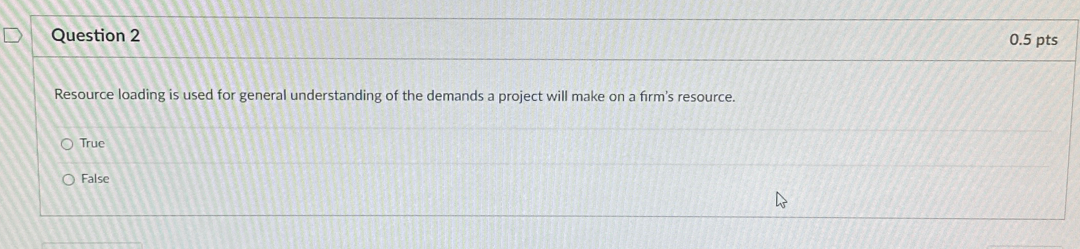  Question 2 0.5pts Resource loading is used for general understanding of