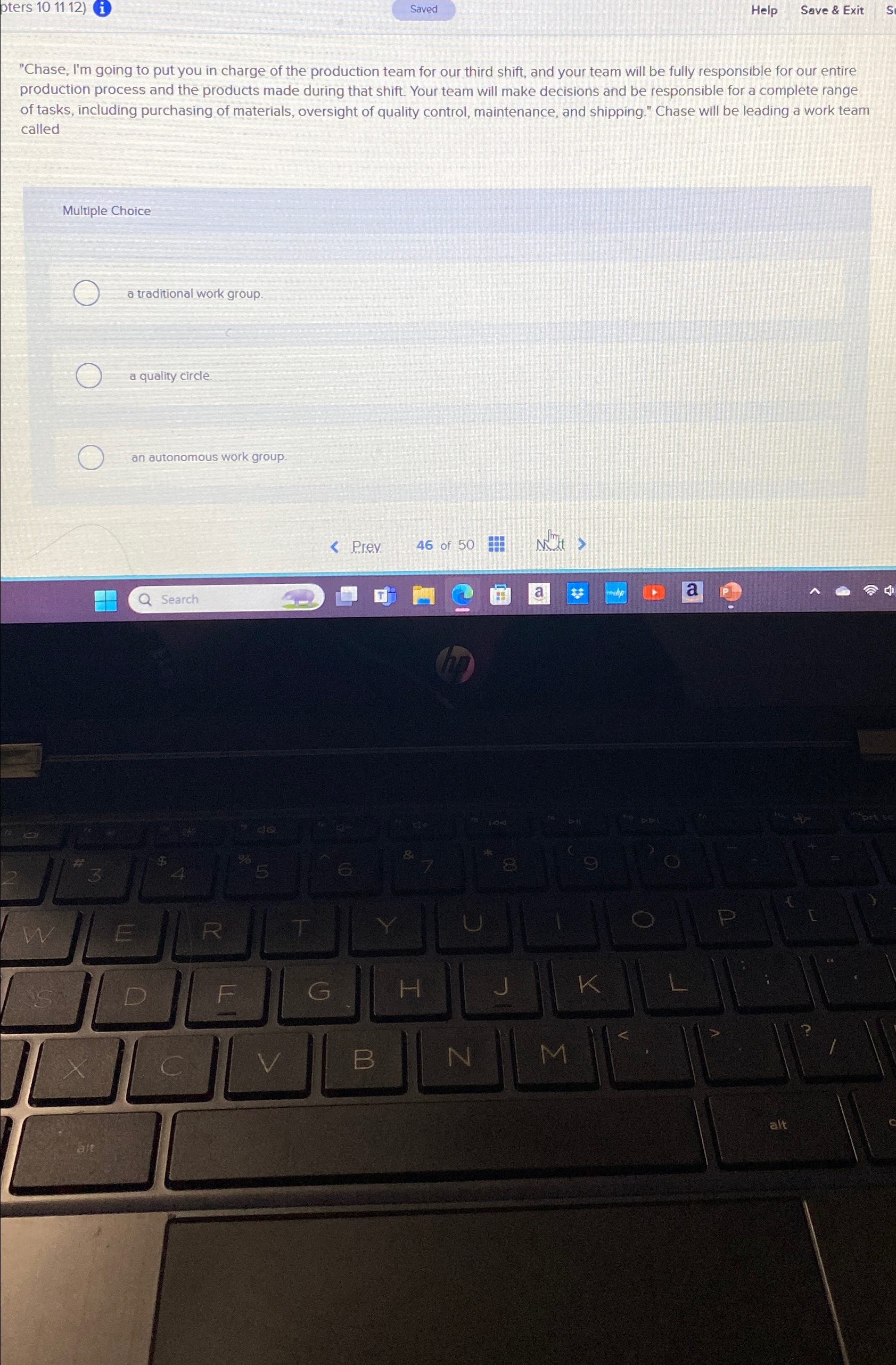  pters 101112)(i) Help Save & Exit "Chase, I'm going to put