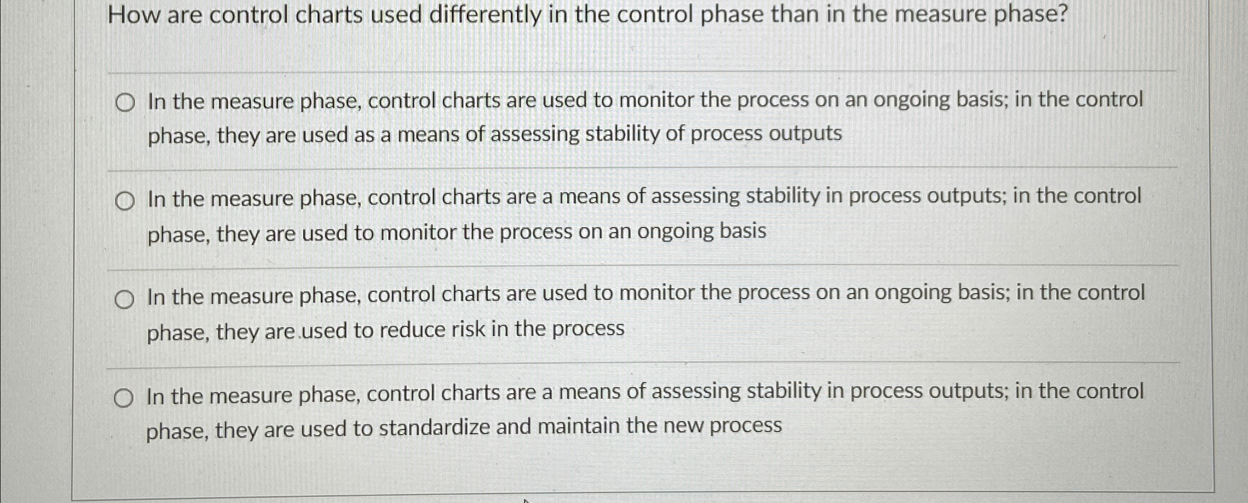  How are control charts used differently in the control phase than
