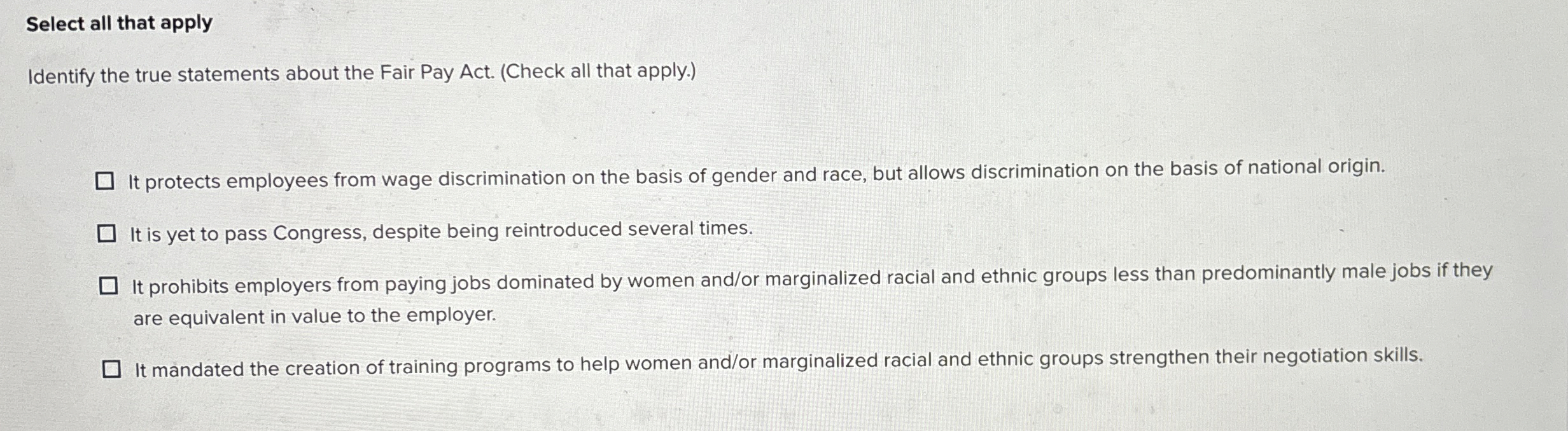  Select all that apply Identify the true statements about the Fair