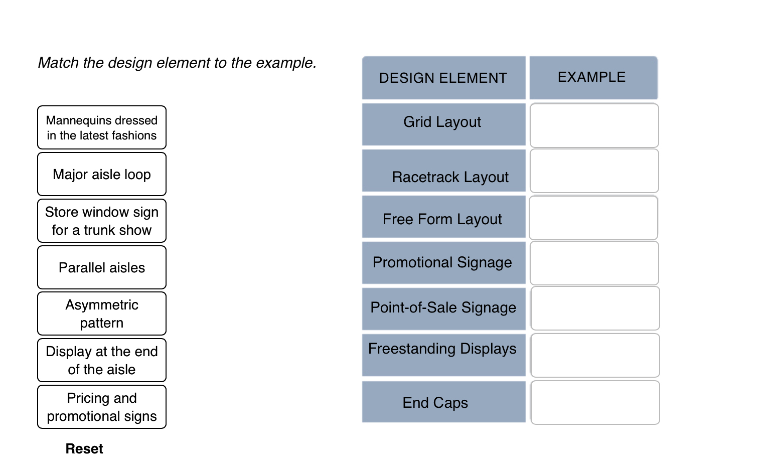  Match the design element to the example. DESIGN ELEMENT Grid Layout
