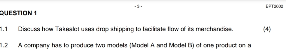  EPT2602 QUESTION 1 1.1 Discuss how Takealot uses drop shipping to