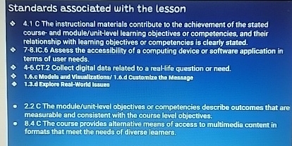  Standards associated with the lesson $4.1C The instructional materials contribute to