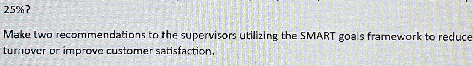  Make two recommendations to the supervisors utilizing the SMART goals framework