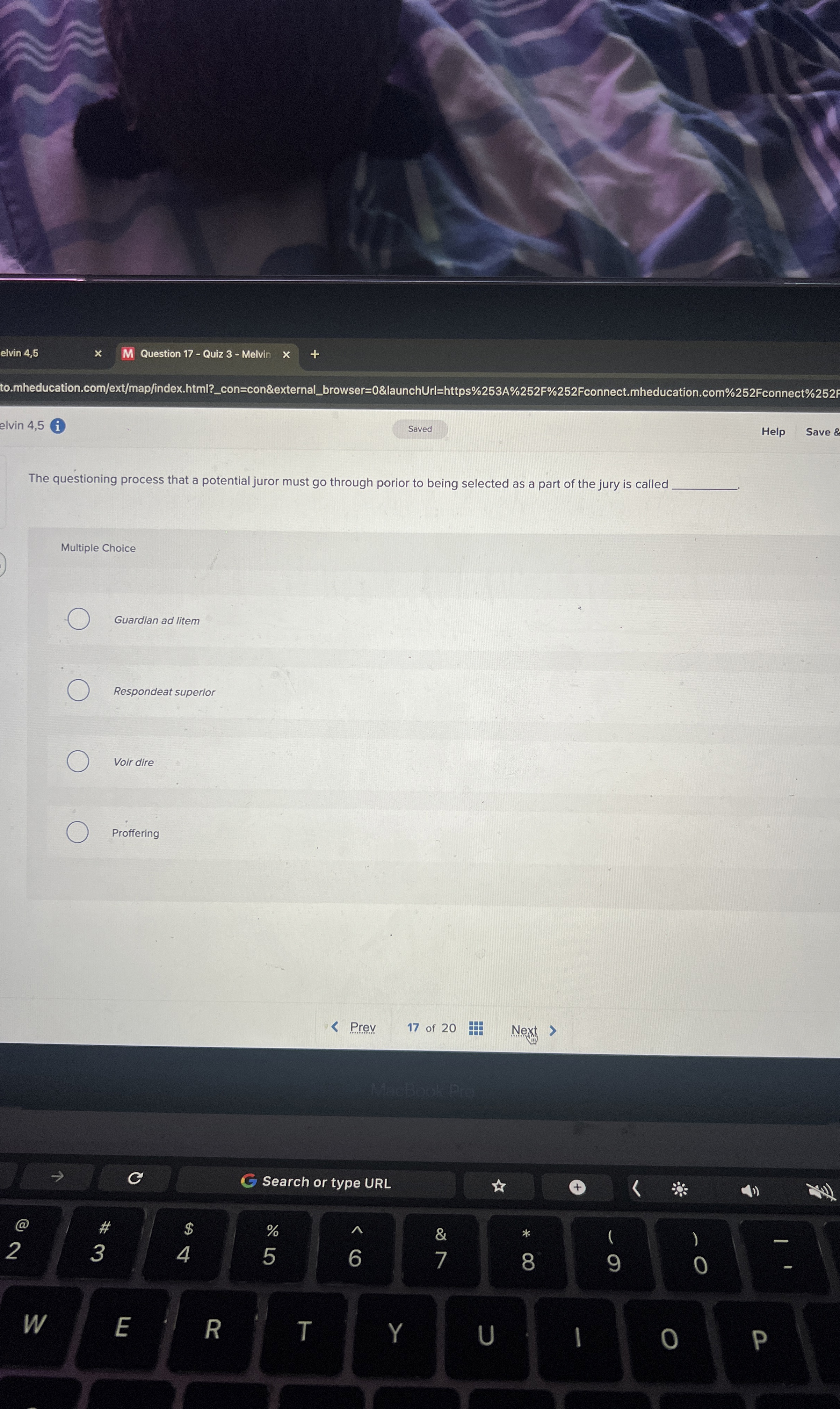  The questioning process that a potential juror must go through porior