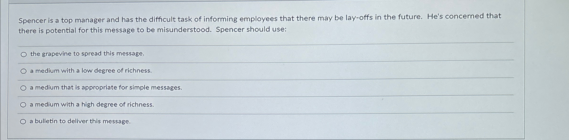  Spencer is a top manager and has the difficult task of