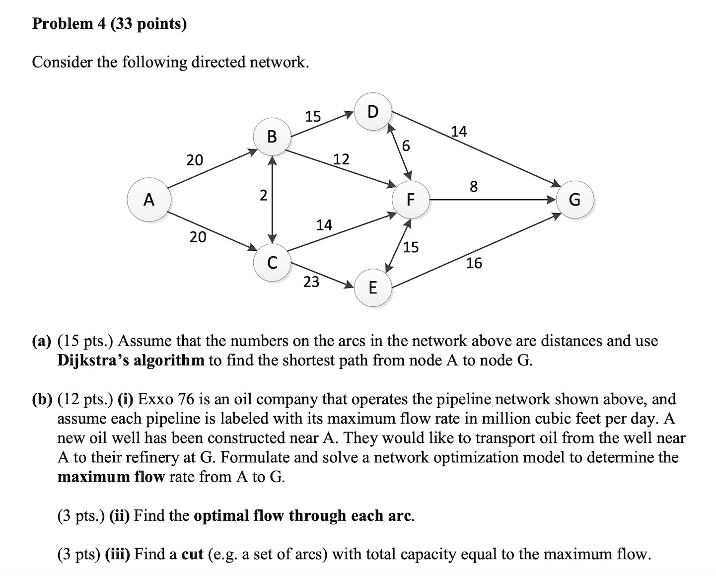  Problem 4(33 points) Consider the following directed network. (a)(15 pts.) Assume