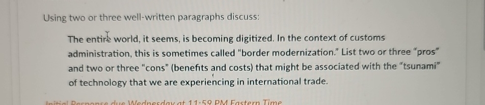  Using two or three well-written paragraphs discuss: The entires world, it