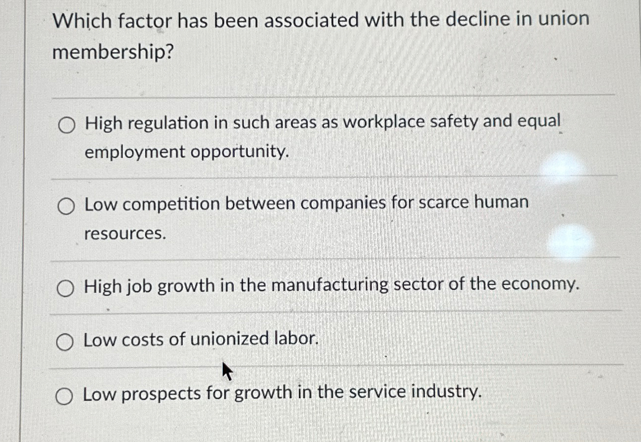  Which factor has been associated with the decline in union membership?