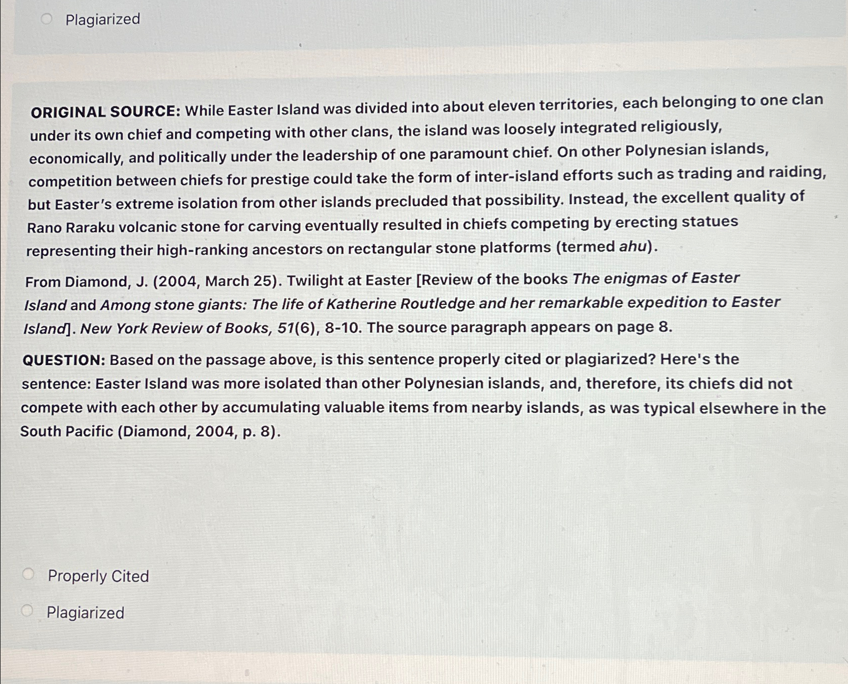  Plagiarized ORIGINAL SOURCE: While Easter Island was divided into about eleven