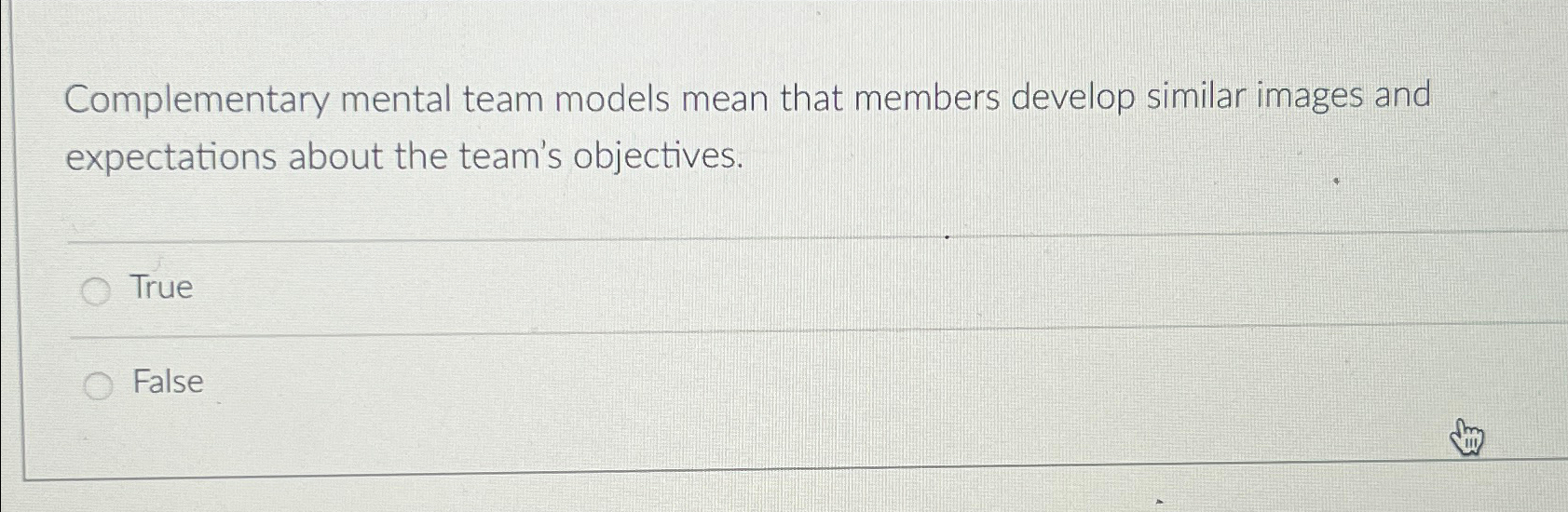  Complementary mental team models mean that members develop similar images and