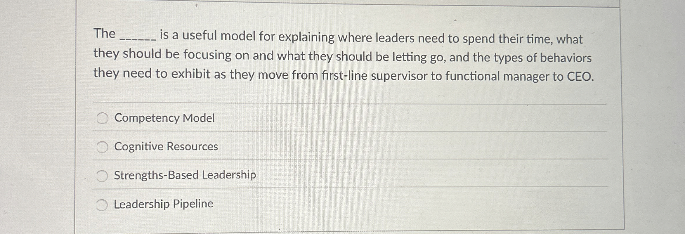  The is a useful model for explaining where leaders need to