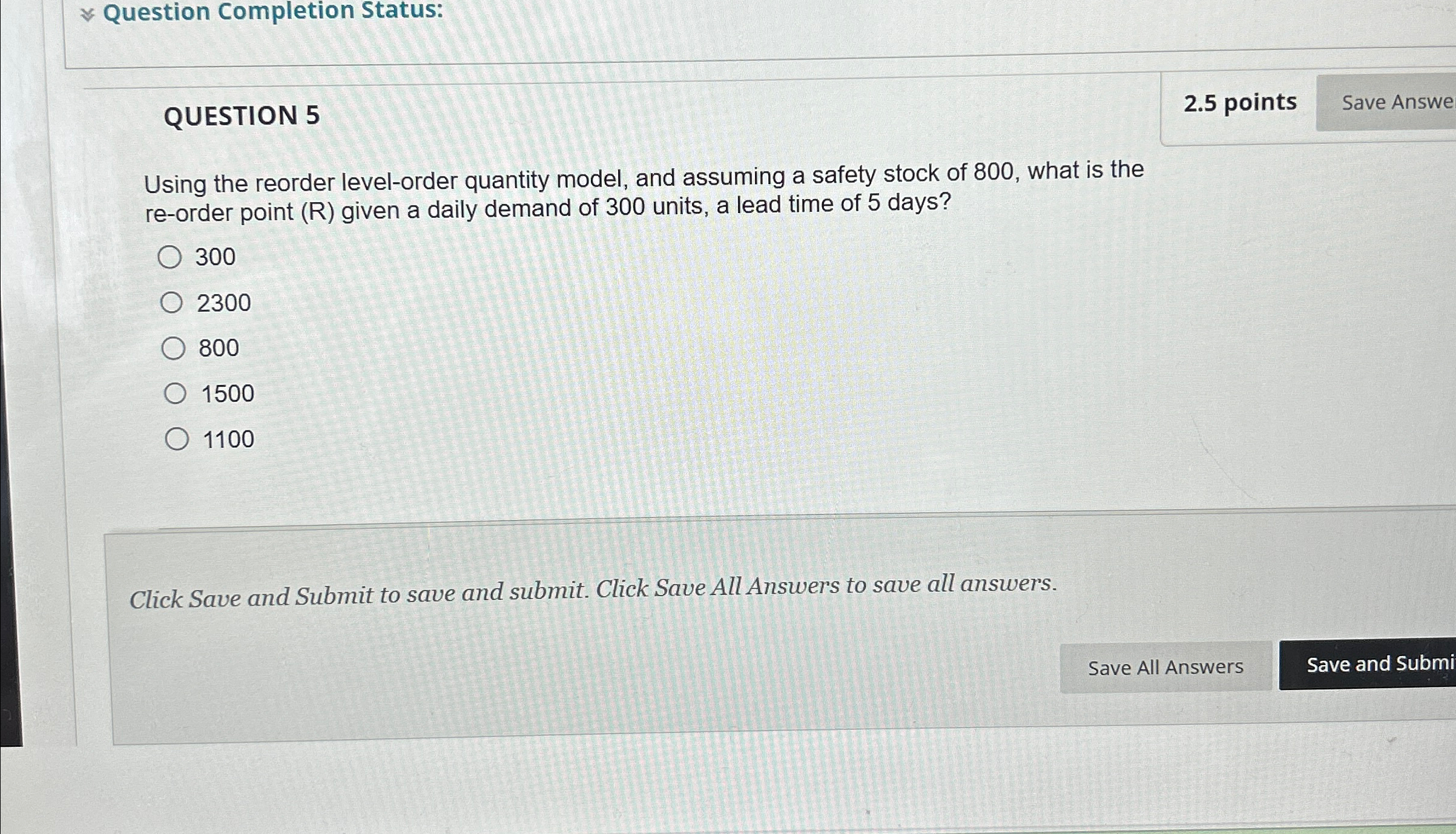  Question Completion Status: QUESTION 5 2.5 points Using the reorder level-order