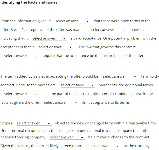  Identifying the Facts and Issues From the information given, it select