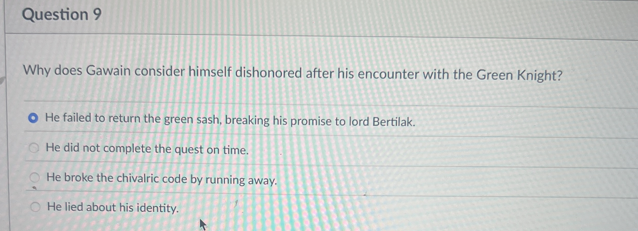  Question 9 Why does Gawain consider himself dishonored after his encounter