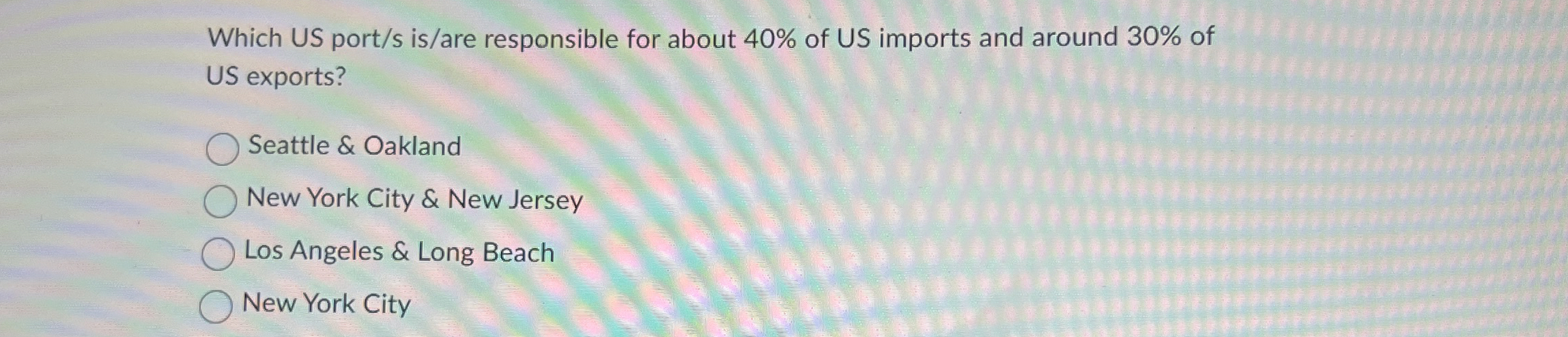 Which US port/s is/are responsible for about 40% of US imports