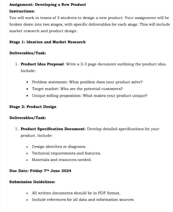 Assignment: Developing a New Product Instructions: Design a new product. Your