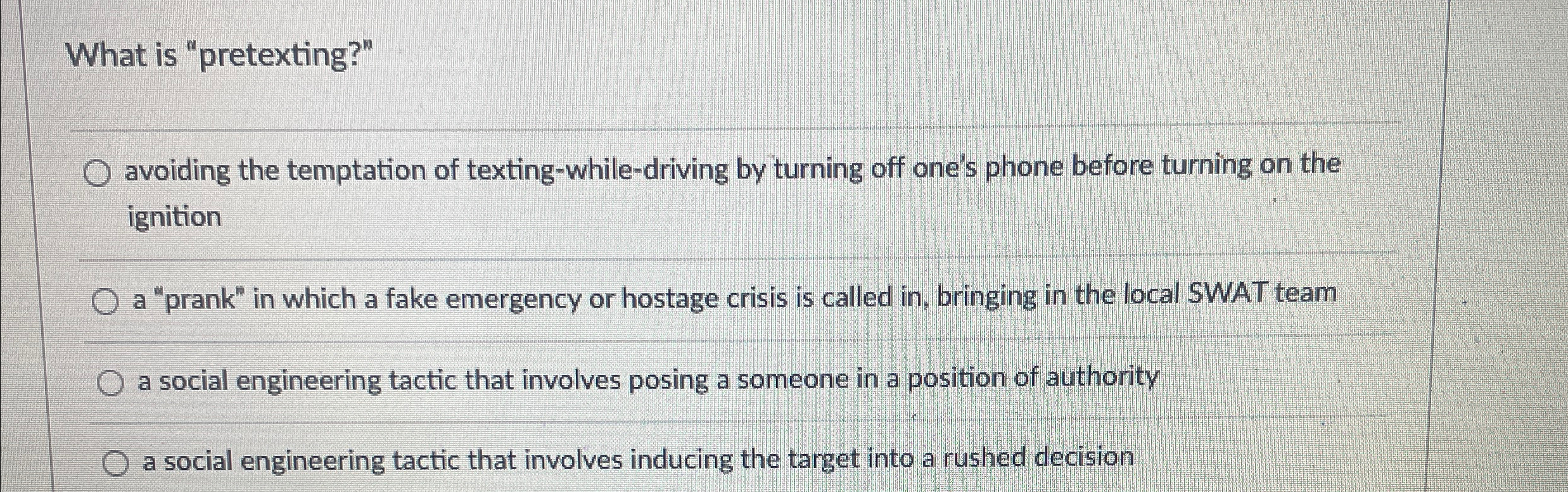  What is "pretexting?" avoiding the temptation of texting-while-driving by turning off