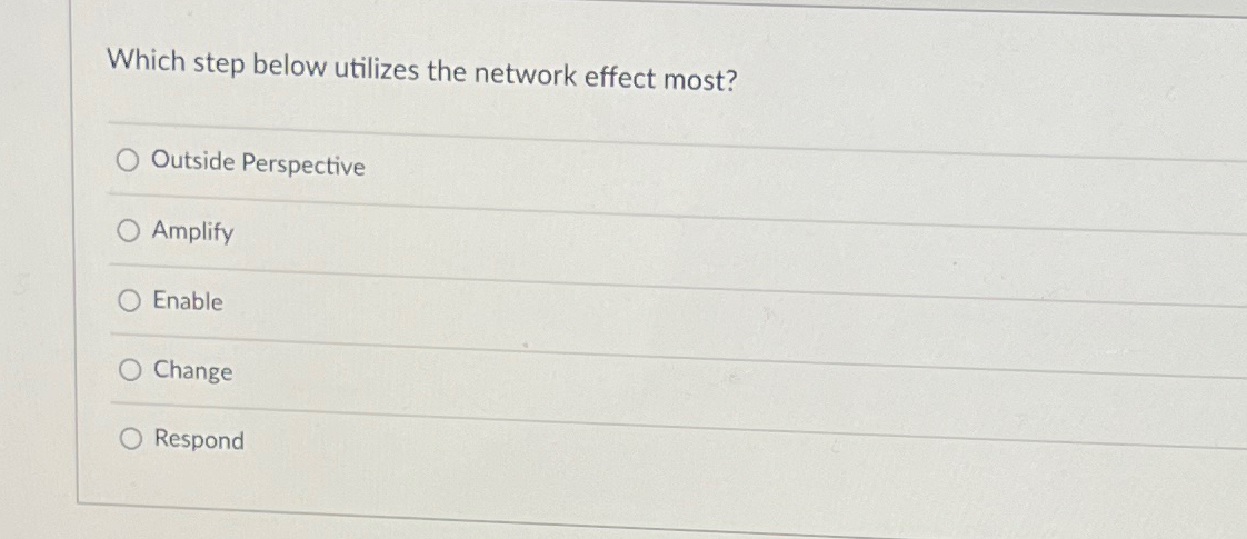  Which step below utilizes the network effect most? Outside Perspective Amplify