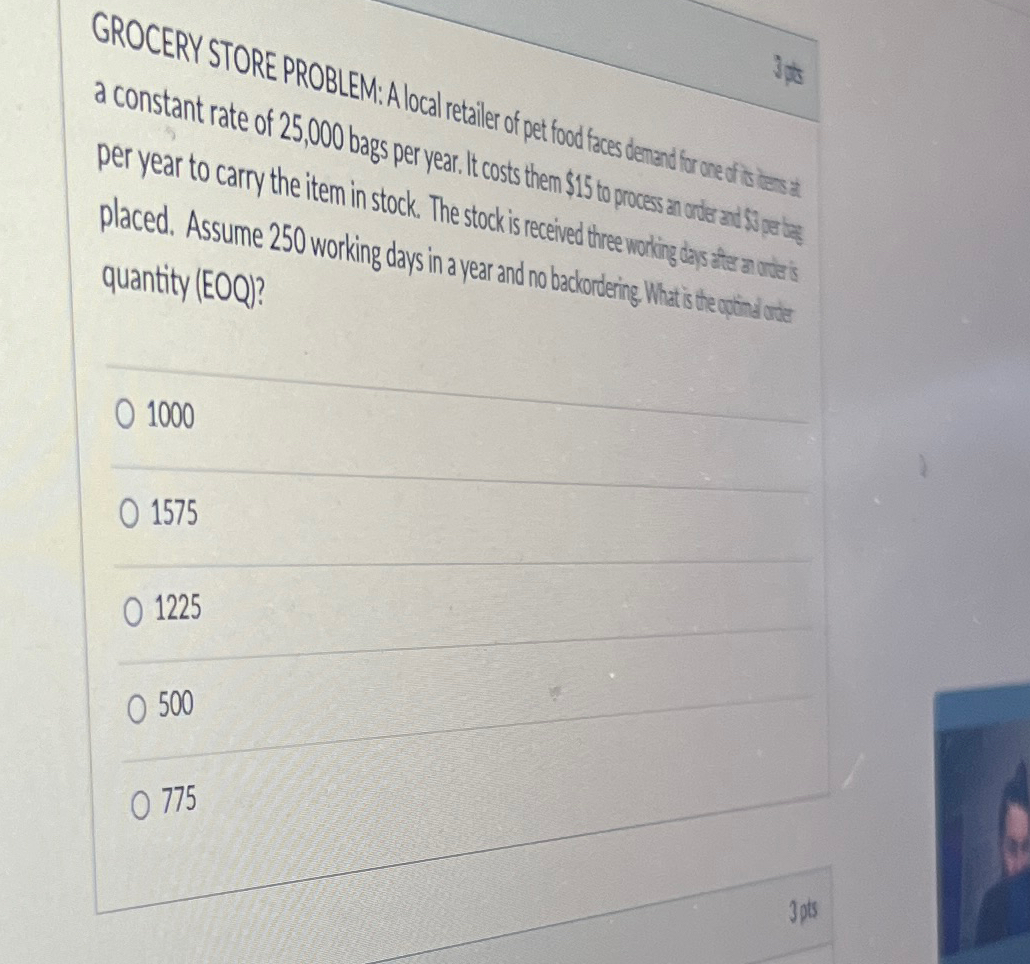 quantity (EOQ)? 1000 1575 1225 500 775 
