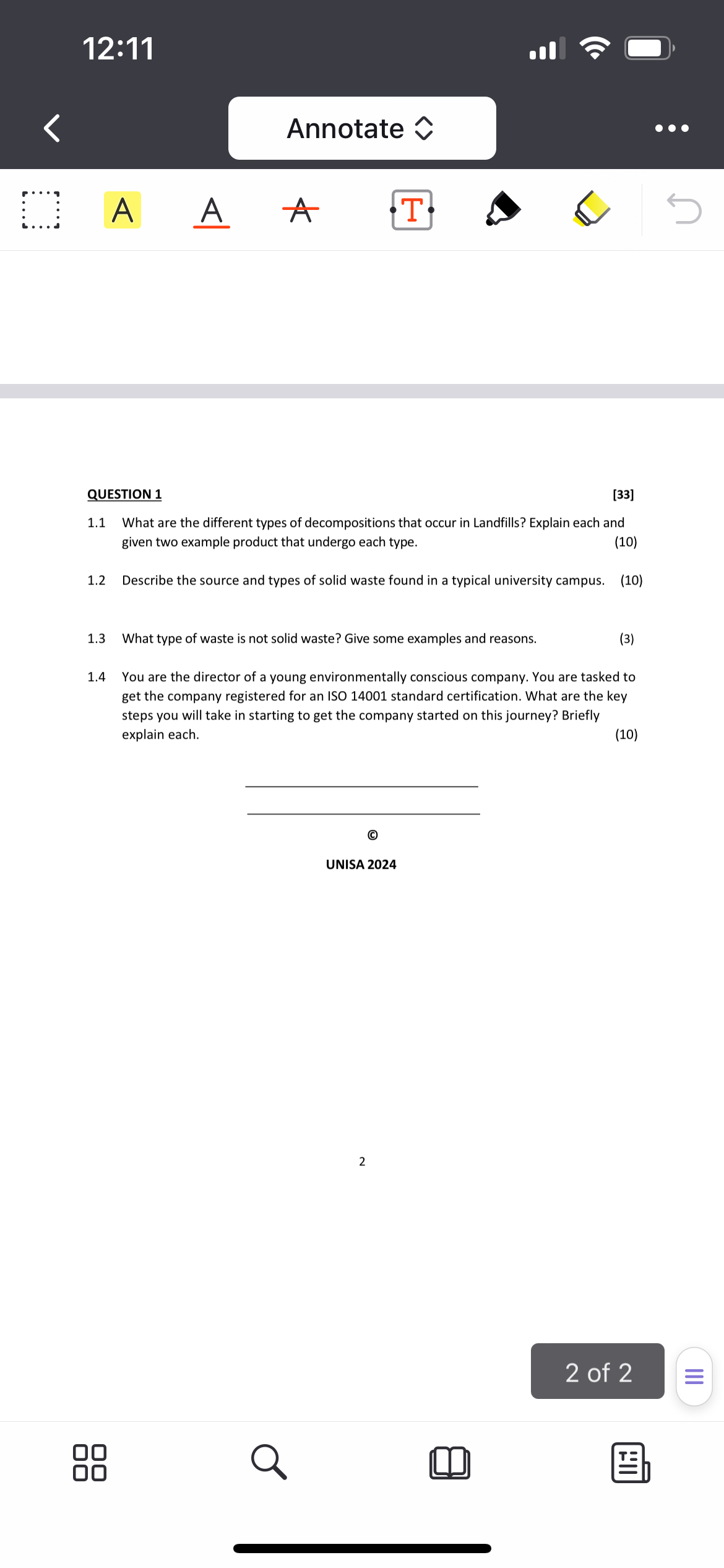  12:11 Annotate A A A T. QUESTION 1 [33] 1.1 What