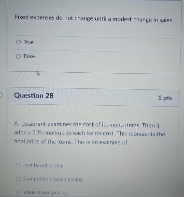 Fixed expenses do not change until a modest change in sales.