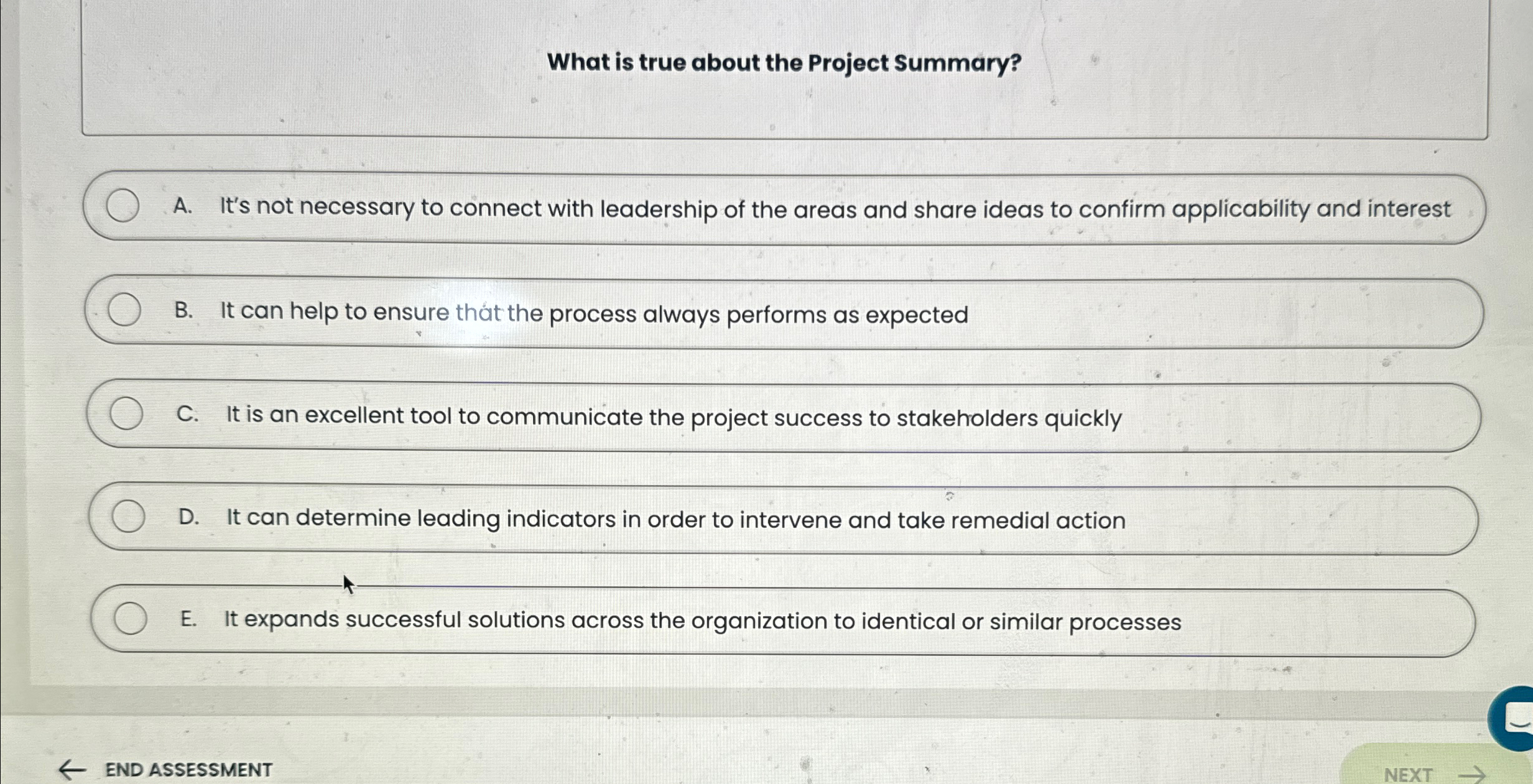  What is true about the Project Summary? A. It's not necessary