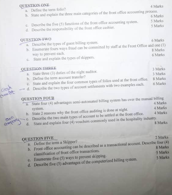  QUESTION ONE a. Define the term folio? 4 Marks b. State