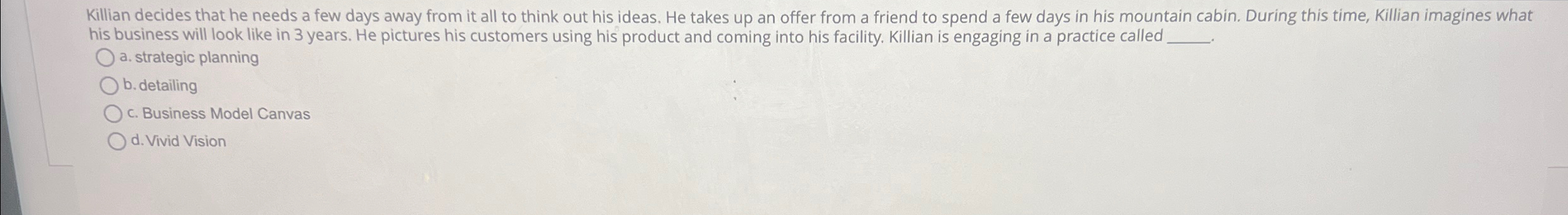  Killian decides that he needs a few days away from it