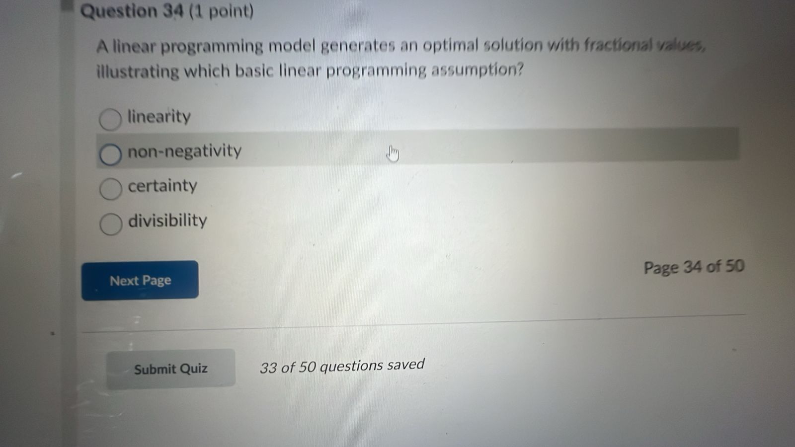  Question 34(1 point) A linear programming model generates an optimal solution