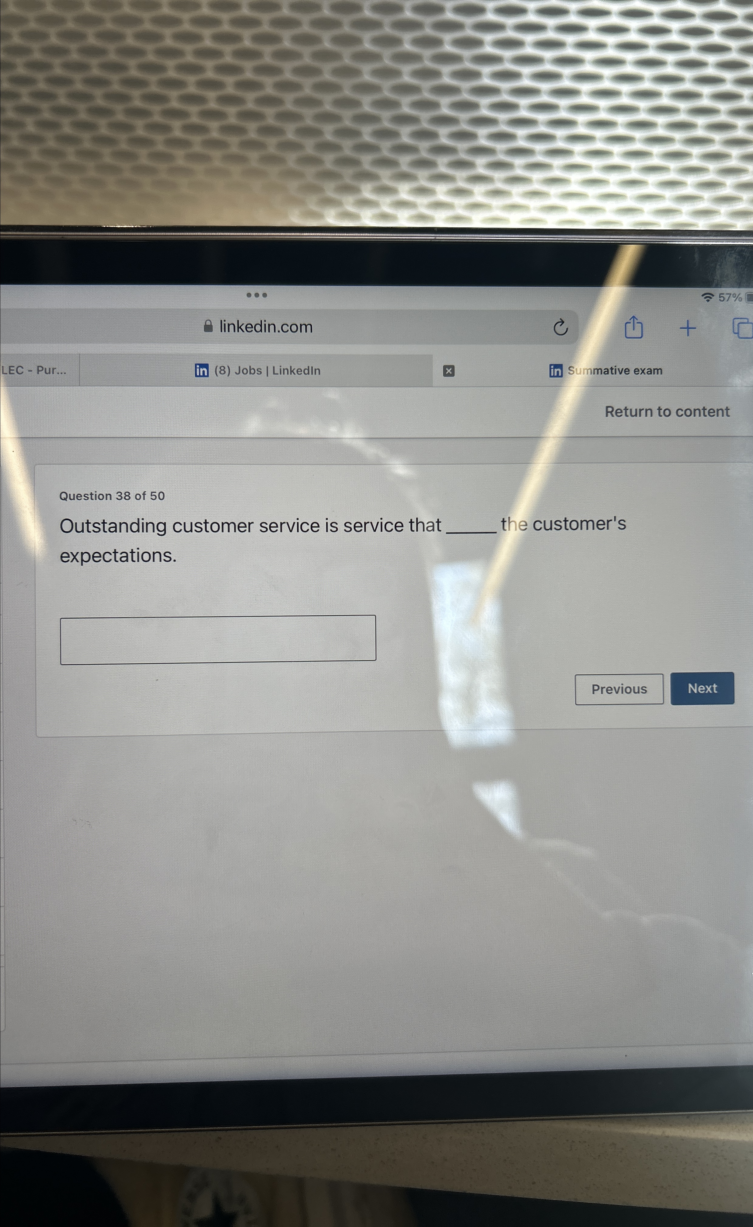  linkedin.com 57% LEC - Pur... (8) Jobs / Linkedln Summative exam