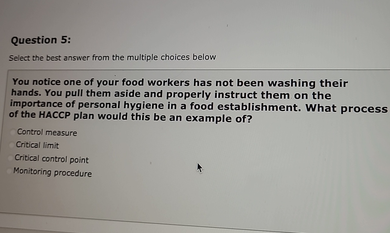  Question 5: Select the best answer from the multiple choices below