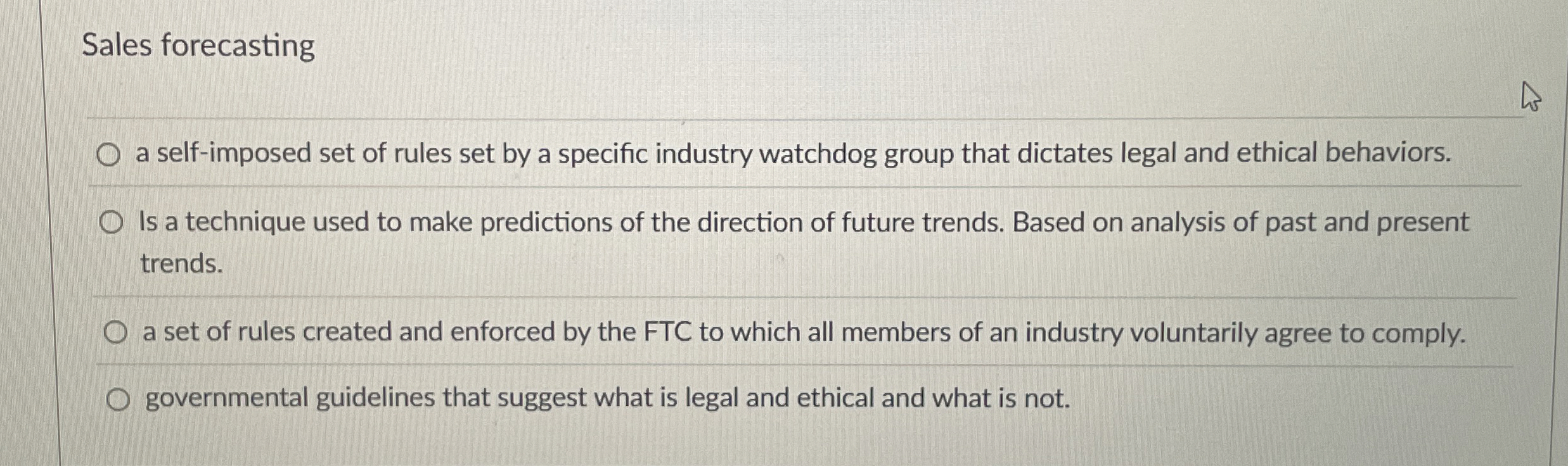  Sales forecasting a self-imposed set of rules set by a specific