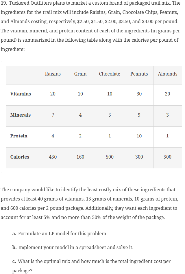  Using Analytic Solver in Excel: The company would like to identify