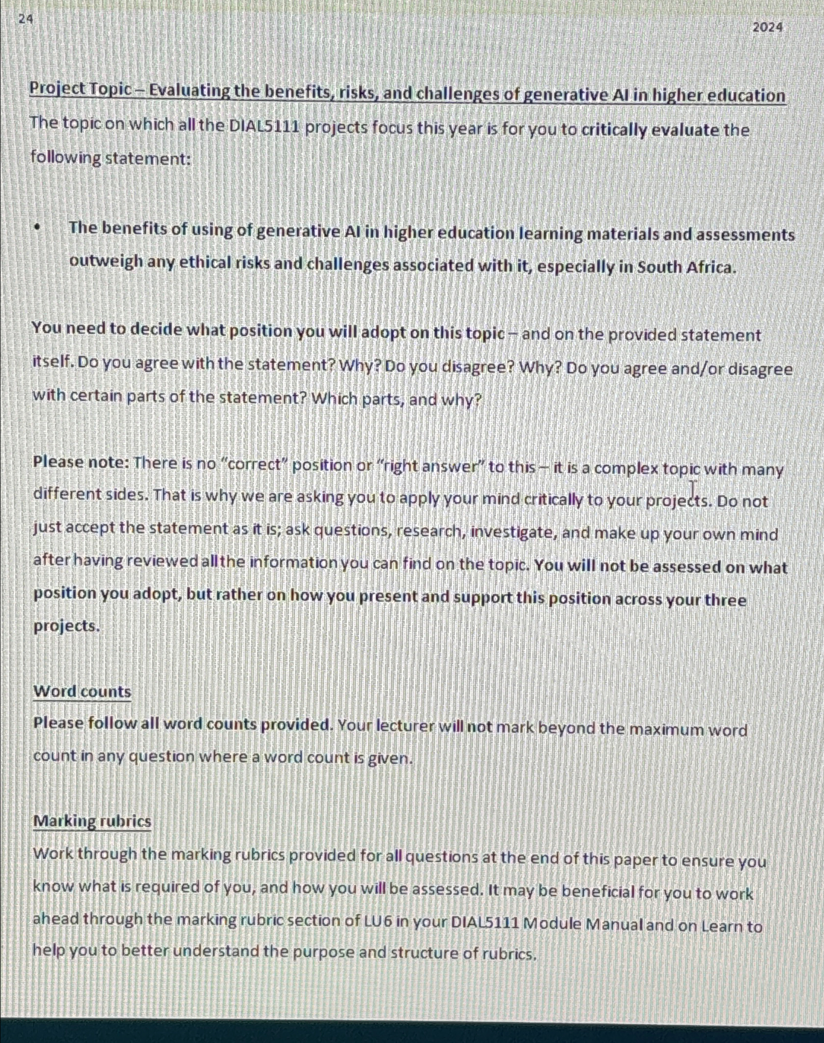  24 2024 Project Topic - Evaluating the benefits, risks, and challenges